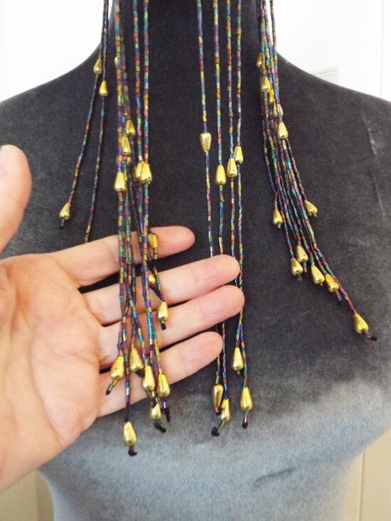 ART DECO REVIVAL GREAT GADSBY *SEXY* PEACOCK BUGEL BEAD LONG FRINGE HEAD CAP O3 main image 8